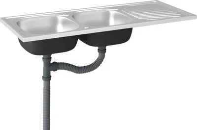 Zdjęcie produktu dla Zlew kuchenny dwukomorowy, srebrny, 1200x600x155 mm, stal