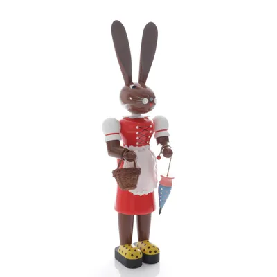 Produktbild von Osterdekoration Osterhäsin mit Blume und Schirm bunt Höhe 42cm NEU