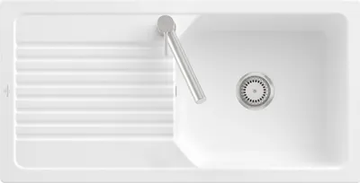 Produktbild von Villeroy & Boch 338601RW Linara 60 Einbauspüle Unterschrankbreite ab 60 cm mit Handbetätigung Stone White CeramicPlus  - inkl.