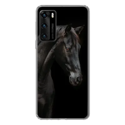 Produktbild von MuchoWow® Handyhülle Schutzhülle Hülle für Huawei P40 Pferd - Tiere - Schwarz - Porträt Silikon Softcase Handy Hülle - Handytasche