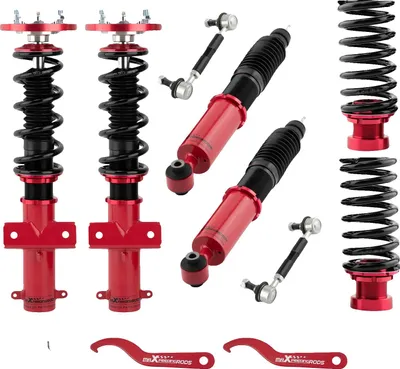 Zdjęcie produktu dla Zawieszenie typu coilover, 24-stopniowa regulacja amortyzatorów, sprężyny o skoku 8 kg/mm z przodu, sprężyny o skoku 6 kg/mm z tyłu, regulowana wysokość 505-665 mm z przodu, regulowana wysokość 500-585 mm z tyłu