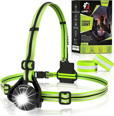 Productafbeelding van Hardlooplamp borst - 90 graden kantelbaar - Reflecterende band - Oplaadbaar