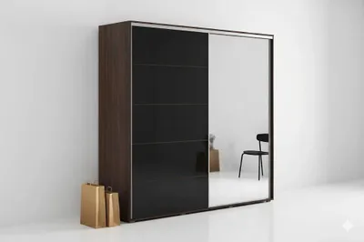 Produktbild von A11 Kleiderschrank mit 2 Schiebetür aus Glas und Spiegel - Schokolade, Lacobel Schwarz - 150 x 62 x 245 cm