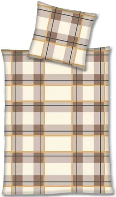 Image de Magita - Parure de lit en microfibre marron et blanc à carreaux, avec housse de couette et taie d'oreiller à fermeture éclair, 135 x 200 cm
