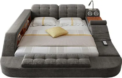 Produktbild von Design Bett  Leder Polster Betten Hotel Massage Funktion Multifunktion Regal USB