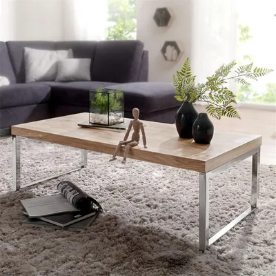 Produktbild von Couchtisch Massiv-Holz Akazie 120 cm breit Wohnzimmer-Tisch Design dunkel-braun Landhaus-Stil Beistelltisch B/H/T ca. 120/40/60cm