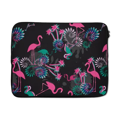Produktbild von MuchoWow® Laptop Hülle 17 Zoll Laptoptasche Flamingo - Muster - Rosa - Dschungel - Zipper - Schutzabdeckung