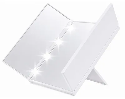 Produktbild von Verk 27635: Klappbarer Kosmetikspiegel mit Ständer und LED-Beleuchtung, weiß