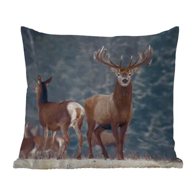 Produktbild von MuchoWow® Outdoor Kissen - Waldtiere - Hirsche - Landschaft - Winter - Schnee - Natur - 40x40 cm - Wetterfest - Lounge Kissen - Kopfkissen - Interieur - Polster mit Bild