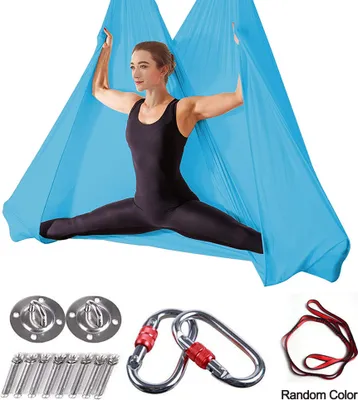 Produktbild von Aerial Yoga Hängematte Pilates Trapez Silk Elastische Yogatuch Haengematte Seiden Yoga Schaukel Set Hängetuch Equipment inkl. Karabiner, Daisy Chain