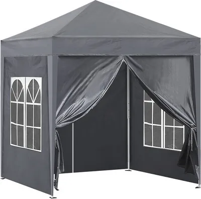 Produktbild von zao-gmbh Pavillon Grau 2x2x2,5m, Pop-Up, wasserdicht, mit 4 Seitenteilen, inkl. Tragetasche, höhenverstellbar (230-250 cm), 210D Oxfordgewebe & pulverbeschichteter Stahlrahmen, für Garten, Camping & Events, Aufbau in ca. 10 Min. (2-4 Personen)