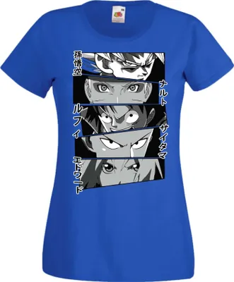 Zdjęcie produktu dla Koszulka Damska Manga Anime Anime Heroes Naruto Goku Luffy Sakura Anime Heroes, Lady S / Niebieski