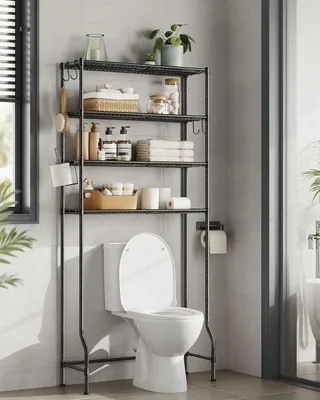 Produktbild von Schwarzes Regal mit Ablage und Haken, 30x83x176cm