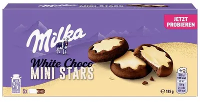Produktbild von Milka Mini Stars White Choco Kakaokekse mit Füllung Packung 185g