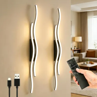 Produktbild von 2x Kabellose Wandleuchte Schwarz Innen, 10000mAh wiederaufladbare, 140CM, mit Dimmfunktion, Modern Akku Lampe mit schalter für Wohnzimmer Schlafzimmer
