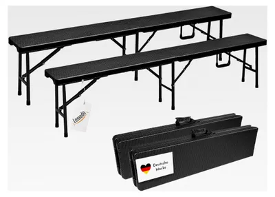 Produktbild von Klappbank im 2er Set, vielseitig einsetzbare Bierbank, Faltbank mit 400 kg Tragkraft, klappbare Sitzbank 180 x 25 cm, Campingbank für 4 Personen, tragbare Gartenbank in Holzoptik