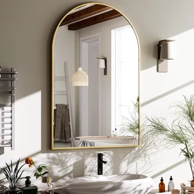 Immagine prodotto di Specchio da parete a forma di arco, specchio da bagno con cornice in metallo in lega di alluminio, specchio ad arco per bagno, camera da letto, ingresso e soggiorno