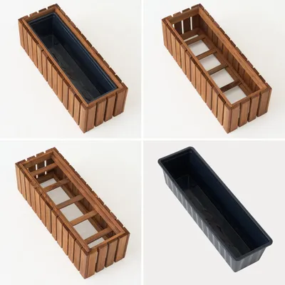 Produktbild von Holz Pflanzkasten Blumenkasten rechteckig – braun imprägniert, mit Kunststoff-Einsatz - Pflanzkübel für Balkon 65x23 H20 + Halter