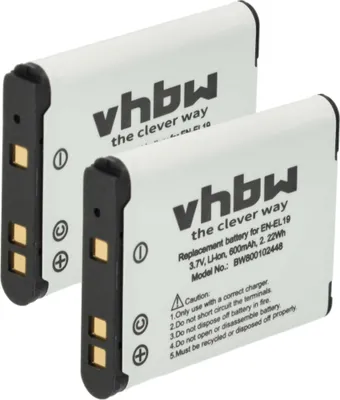 Produktbild von vhbw 2x Akku kompatibel mit Nikon Coolpix A300, S3100, S2500, S100, S2600, S2550, A100, S2800, S2700, S2750, S2900 Kamera (600 mAh, 3,7 V, Li-Ion)