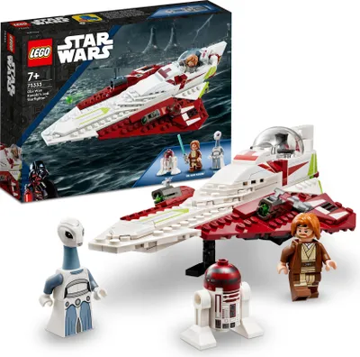 Produktbild von LEGO Star Wars Obi-Wan Kenobis Jedi Starfighter, Spielzeug zum Bauen mit Taun We, Droidenfigur und Lichtschwert, Angriff der Klonkrieger Set 75333