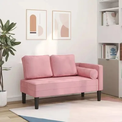 Obrázek produktu pro Dlouhá pohovka s polštářem – sametová pohovka do obývacího pokoje – 116,5 x 62 x 57,5 cm – růžová