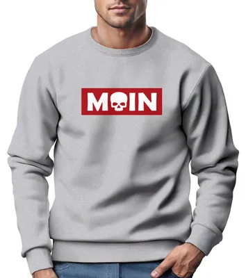 Produktbild von Sweatshirt Herren Moin Skull Totenkopf Aufdruck Nordisch Print Parodie Rundhals-Pullover Fashion Streetwear Neverless® grau L