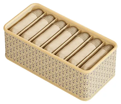 Produktbild von Schrank-Schubladen-Organizer, Trennwände, Stoff, Kommoden-Organizer, Aufbewahrungsbehälter, platzsparend, schmutzfrei, beige, klein, 7 Gitter, 32 x 16
