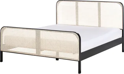 Produktbild von BELIANI Bett Schwarz aus Kiefernholz mit Wiener Geflecht 160 x 200 cm Lattenrost Hohes Kopfteil Modernes Design Schlafzimmer