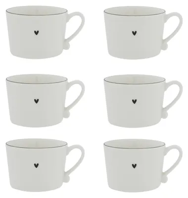 Produktbild von 6er Set Tassen Becher HEART mit kleinem schwarzen Herz 300ml Bastion Collections