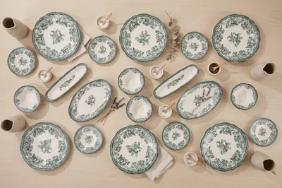 Produktbild von Hermia Concept, Frühstücksset (20 Teile) aus 100% Porzellan, Weiß und Grün, spülmaschinenfest