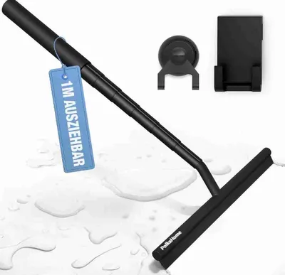Productafbeelding van Douchewisser zwart, trekker, douche, uittrekbaar, 23,5-97 cm, raamwisser met houder, douchecabinetrekker, uittrekbare douchewisser