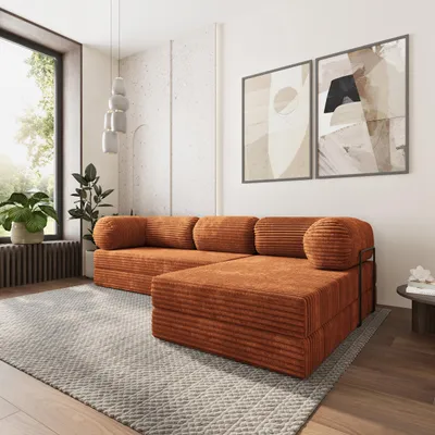 Produktbild von Masseno Ecksofa ETERA mit Metallgestell, Modulares Schlafsofa aus Schaumstoff, Klappbares Bodensofa, Schlaffunktion - Braun, TILIA 52