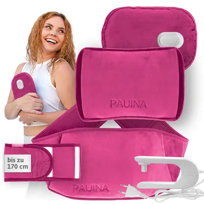 Produktbild von Pauina® Die originale smarte Wärmflasche, elektrische Wärmflasche wiederaufladbar & kabellos, 5-teiliges Set mit Gürtel & Flanellbezug,170 cm Gürtel