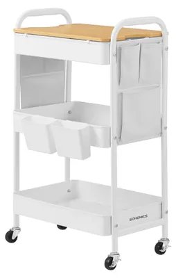 Immagine prodotto di SONGMICS, carrello con 3 ripiani in metallo e 2 contenitori appendibili rimovibili – colore bianco nuvola