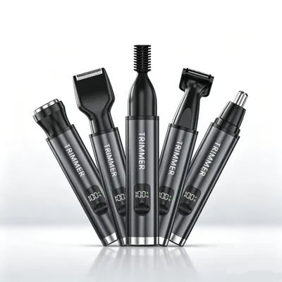 Produktbild von 5-in-1 Nasenhaartrimmer & Ohrenhaartrimmer mit LED-Display, inkl. Aufsätze für Bart & Augenbrauen – kompakt für unterwegs