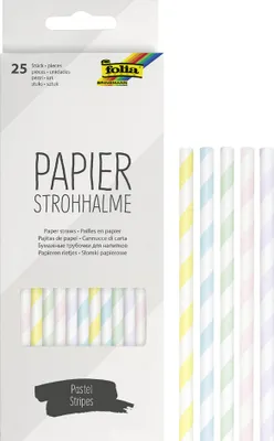 Produktbild von folia Papier-Trinkhalm "PASTEL STRIPES" Länge: 200 mm 25 Stück