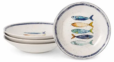 Produktbild von Teller, mediterran mit Sardinen-Motiv | Maritime Pastateller 29 cm