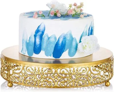 Image de Plateau à gâteaux Unyqoos® avec couvercle – Présentoir à gâteaux vintage doré en métal, diamètre 30 cm, hauteur 6 cm, 1 pièce, idéal pour présenter des cupcakes lors de mariages et de fêtes