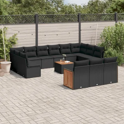 Produktbild von Design 14-tlg. Garten-Sofagarnitur mit Kissen Schwarz Poly Rattan, Gartenmöbel-Sets 2024 Neu