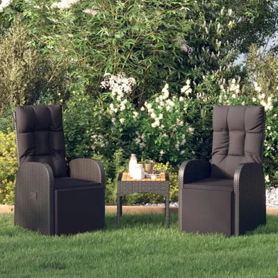 Produktbild von 2 verstellbare Gartensessel mit Kissen, Hochlehner für Garten, Terrasse, Balkon und Veranda, schwarz, Poly-Rattan