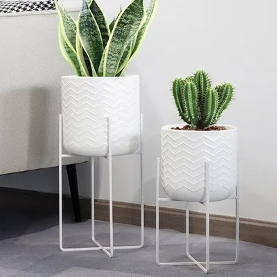 Obrázek produktu pro Moderní kovové květinové stojany, sada 31 cm a 45 cm, bílá