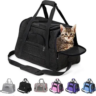 Immagine prodotto di Piccolo box da trasporto per cani e gatti - traspirante e pieghevole - box regolabile con materasso in peluche rimovibile (nero)