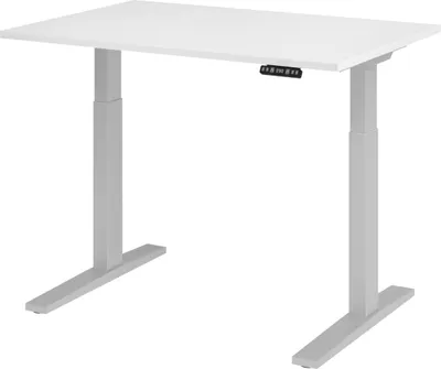 Produktbild von bümö Schreibtisch elektrisch XMKA - Nachbildung: Weiß, Gestell: Silber, Größe:  120 x 80 cm