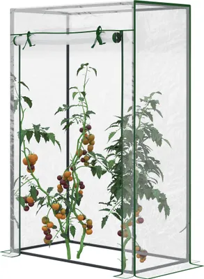 Zdjęcie produktu dla Szklarnia Outsunny z drzwiami, zimowa szklarnia z folii stalowej, szklarnia na balkon, do ogrodu, do pomidorów 100x50x150cm, szklarnia na pomidory, warzywa, kwiaty, rośliny, przezroczysta