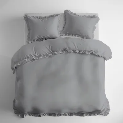 Produktbild von Baumwoll-Bettwäscheset mit Rüschen 160x200, 3-teilig, Hellgrau