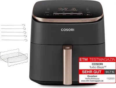 Produktbild von Cosori Heißluftfritteuse XXL Turbo Blaze, 6L Airfryer, 30°-230°, Kompakt, 1725 W, 5 Geschwindigkeitsstufen&9 FunktionenCooking Charts, Energiesparend