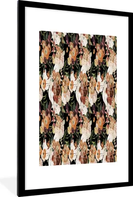 Produktbild von MuchoWow® MuchoWow® Gerahmtes Poster Blumen - Braun - Muster 60x90 cm - Poster mit zchwarzem Bilderrahmen - Dekoration - Wandposter Wohnzimmer - Hochwertig