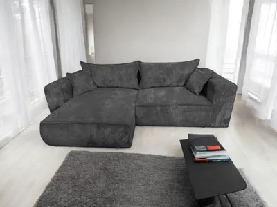 Obrázek produktu pro Rohová pohovka Berlin 255x160 Tmavě šedá CORD s funkcí spaní a boxem na postel POSO 34 Levá