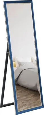 Obrázek produktu pro Celoplošné zrcadlo - 150 x 50 cm - Obdélníkový tvar - Sametový rám - Modrá barva