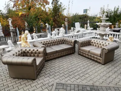Zdjęcie produktu dla Zestaw wypoczynkowy Chesterfield 3+2+1 – skórzana sofa, nowy zestaw wypoczynkowy